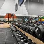 Dumbbell racks in the premium free weight room at 10 Fitness Bowman